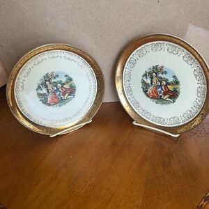 2 Sabine Cream Ceramic Plate with 22K  Gold Accent Stamp